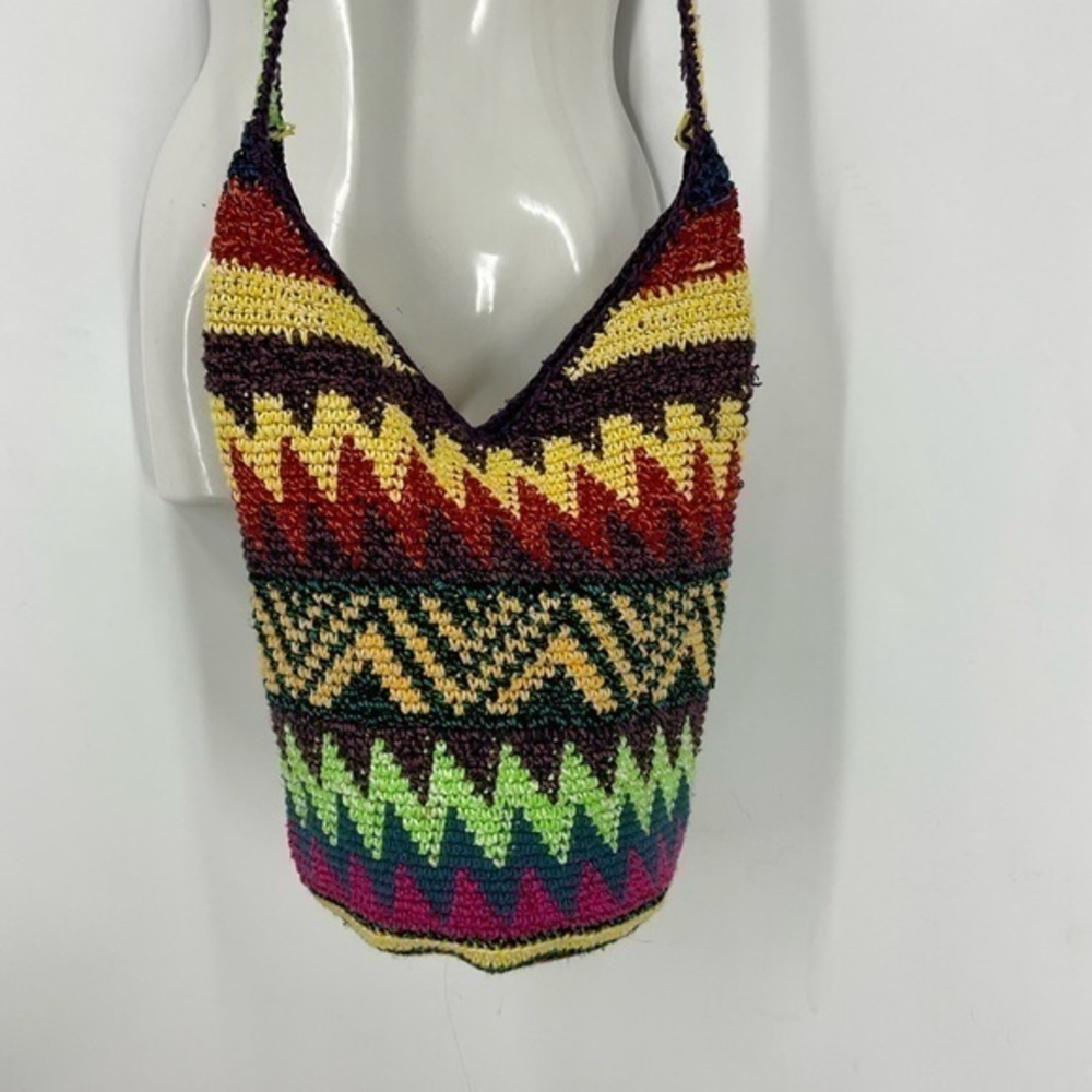 Hand crocheted colorful BoHo hippie Crossbody bucket bag